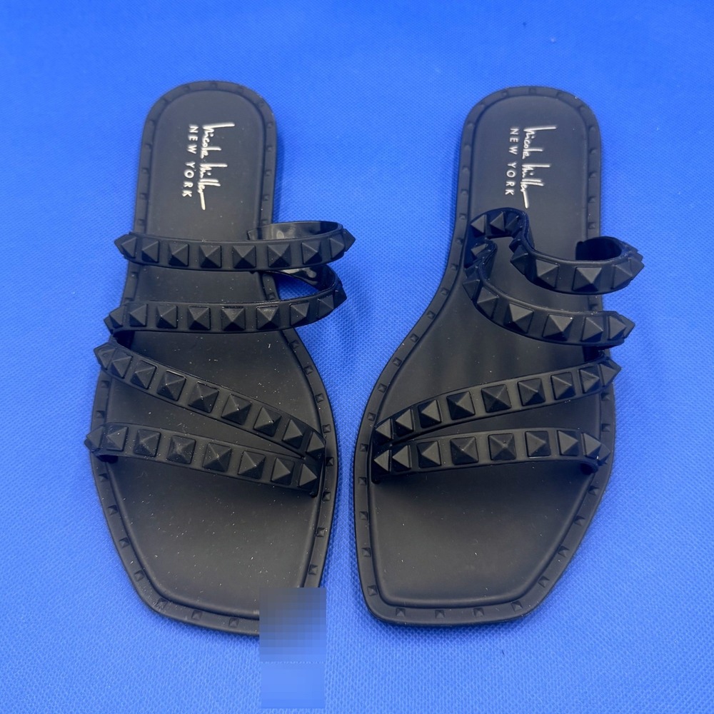 Black Studded Grecia Jelly Slide Sandals 8 Edgy Goth Punk Rocker Modern Shoes